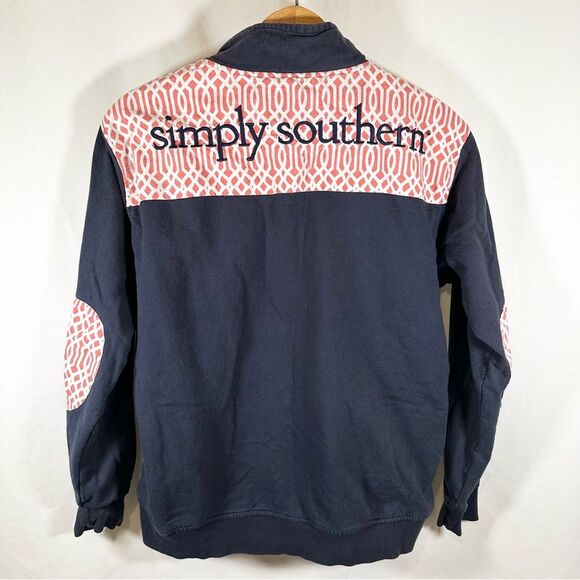Simply Southern Cotton Pull Over Sweater Blue and Orange - Picture 1 of 13